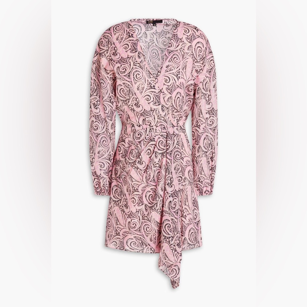 Maje Metallic paisley-print jersey mini wrap dress